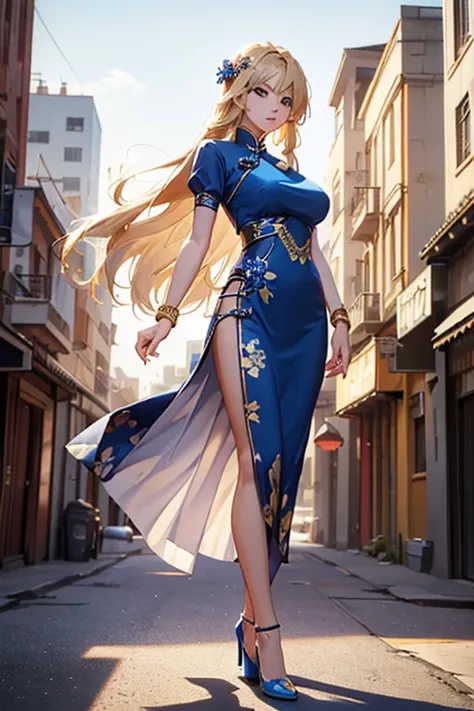 highest quality,high resolution,comics,(cel animation style),a woman is standing alone,30 year old asian female,(long blonde hai...