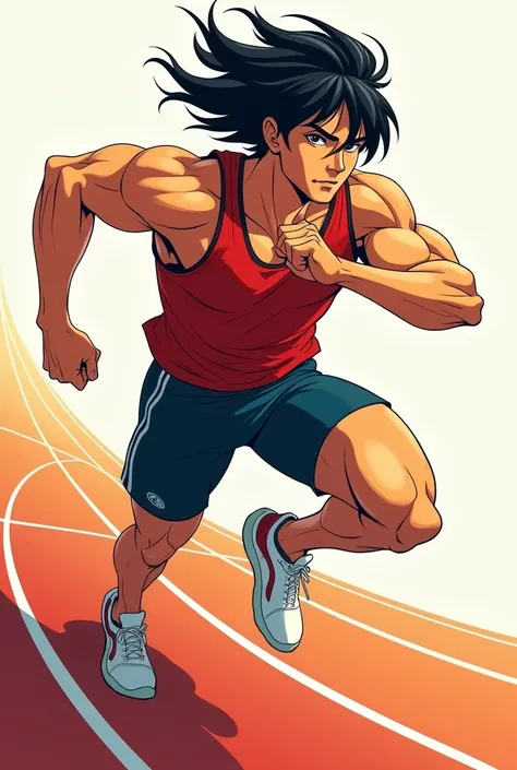 A refreshingly handsome Japanese man with black hair　Sportsman　Track and field athlete　Bangs are down　Manga　