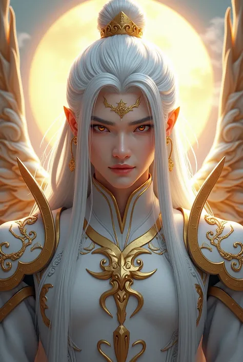  Handsome young xianxia protagonist,man,guy,long silver hair, golden amber eyes combination ,eyes focus detailed((no noice)),(((no noice))),and long silver hair with white undertone,and the golden rune motiv  scratched on his forehead((no noice)),use armou...