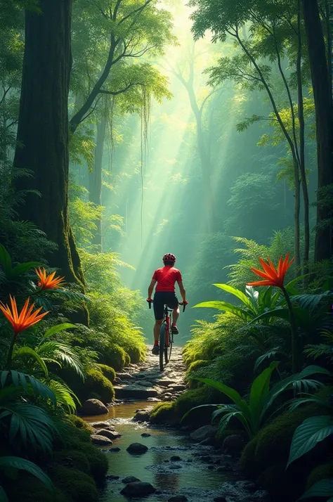 rain forest  in accidently bike red colour 
