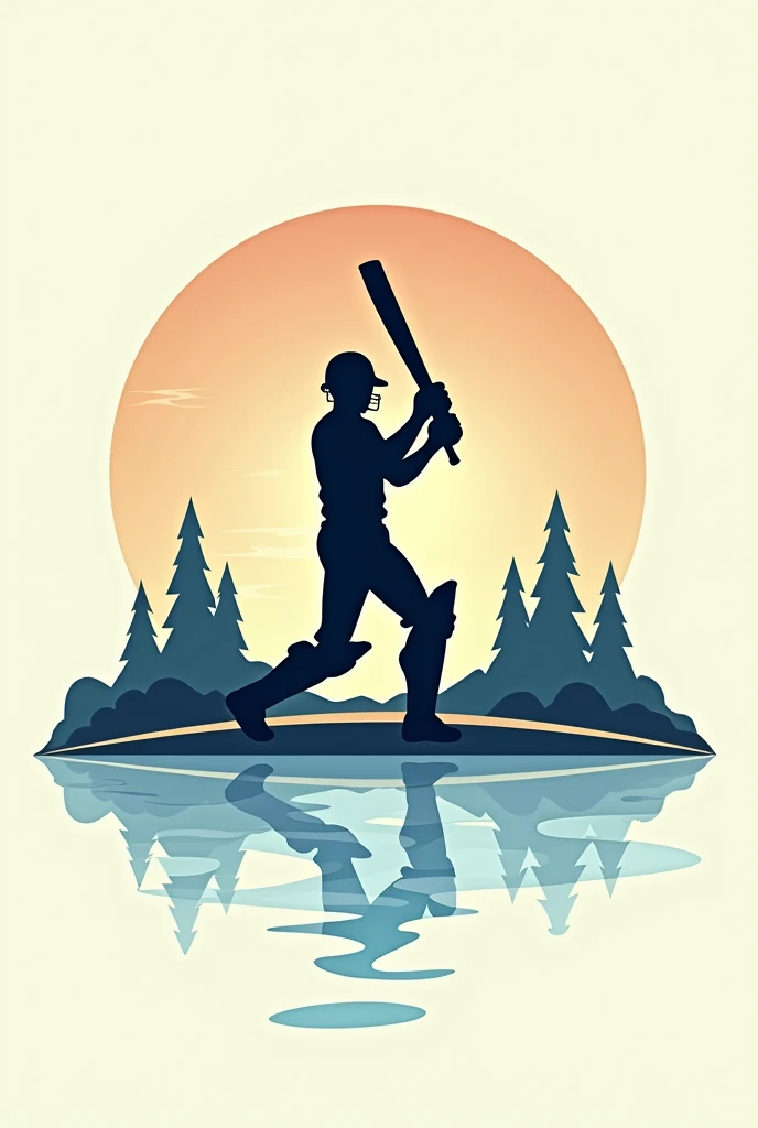 A stylized cricket icon with a lake-inspired background, such as a circular shape with waves or ripples.

