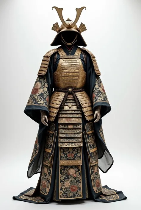 Armored kimono clothing display with white background 