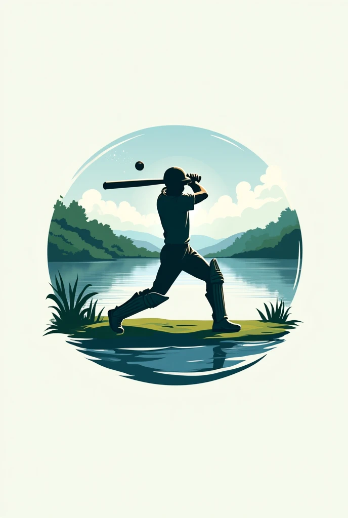 A logo which describes lake cricket and add a cover drive pose 