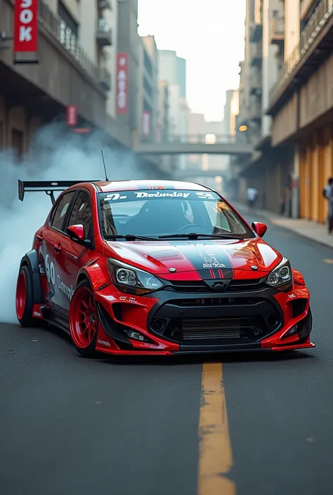 Alto 800 car modified to drift car with red and black colour 