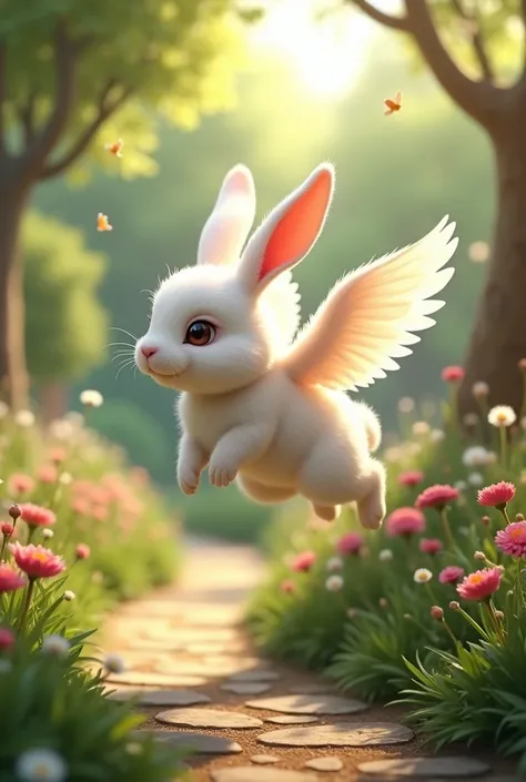 Make A Flying Rabbit With A Garden Background