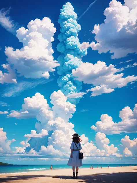 Highest quality、Beautiful colorful spectacular clouds、cumulonimbus、Shadow of a standing woman&#39;s back、Backlight、polarized light、Highly detailed and colorful、Fantasy