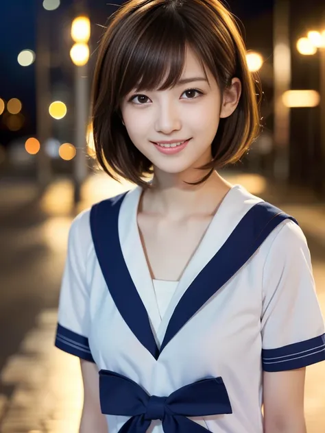 1 japanese idol,(a sailor suit:1.4),( (Raw photo, Best Quality), (Realistic, Photorealsitic:1.4), Shorthair, Slender face, masutepiece, extremely delicate and beautiful, Extremely detailed, 8k wallpaper, amazing, finely detail, extremely detailed CG Unity,...