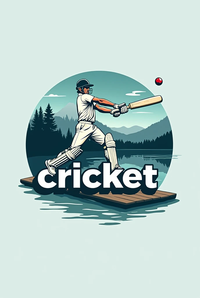 A logo which describes lake cricket  and also add the word " lake cricket" in different fonts and add a cricket pose