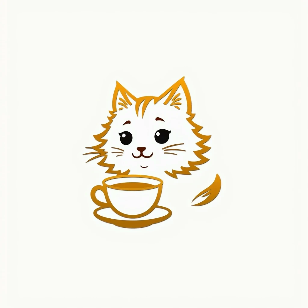 create a logo with the free logo maker, cute persian cat head drinking cup of tea, professional logo design, clean logo design, logo design, logo graphic design, abstract logo, professional logo, logo conceptual design, white background, logo vector art, g...