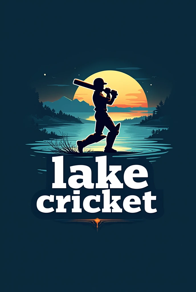 A logo which describes lake cricket,add the word " lake cricket" in different styles and colours,then add a cover drive Pose above and behind the word and the word should be smaller than the cover drive pose