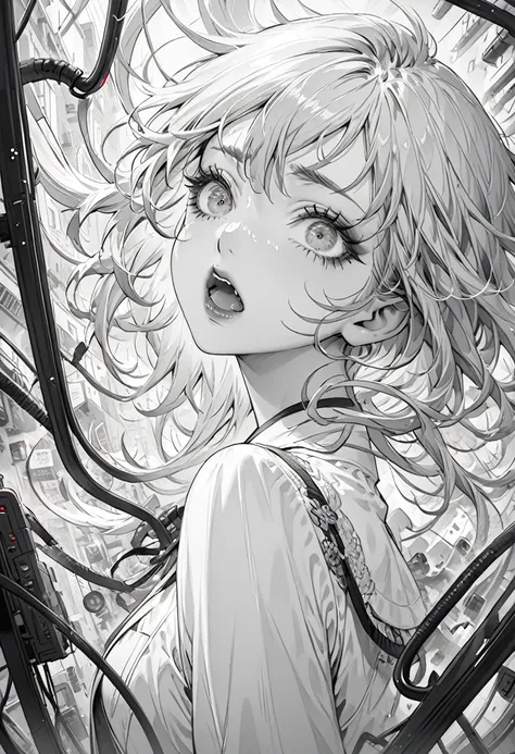 (highest quality,very detailed,high resolution:1.2),beautiful girl screaming in the electronics district，dilated grey eyes，very_...