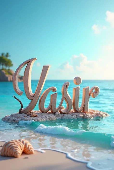 Yasir name 3d design with beautiful by the sea 