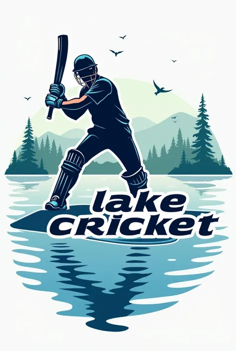 A logo which describes lake cricket,add the word " lake cricket" in different styles and colours,then add a cover drive Pose above and behind the word and the word should be smaller than the cover drive pose