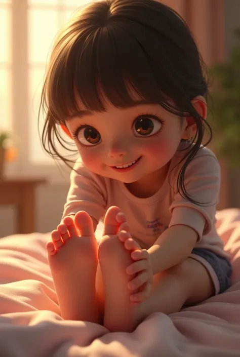 Girl having her feet tickled