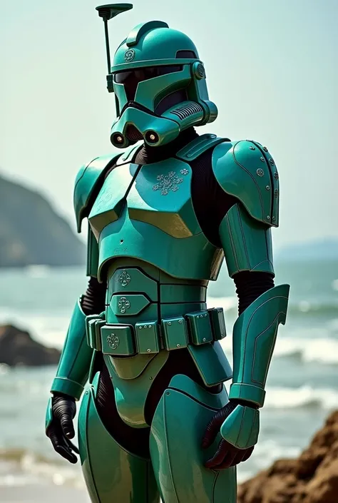 Clone trooper with a mix of green blue, aquatic armour 