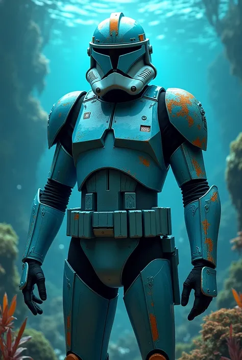 Clone trooper with a mix of blue green, aquatic armour 