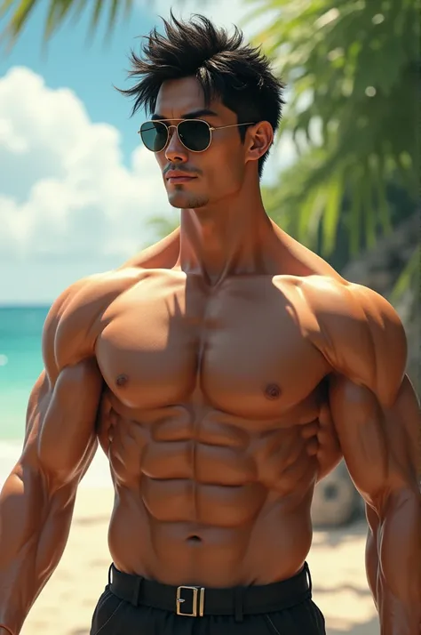 Muscular nude Japanese sunglasses