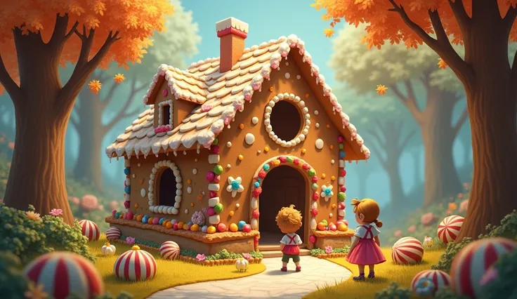 Hansel and Gretel. Little House of Bread and Cake, Eat Sweet Window