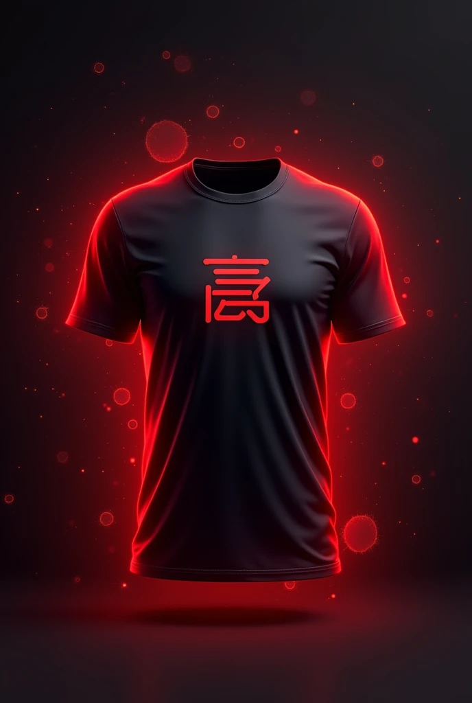 A cool black and red ombre E sports squad t shirt with 强 as the squad logo 