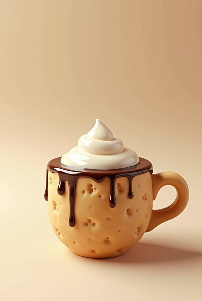 (photorealism:1.2), cookie cup without handle. cup has coffee and taro foam, The cup is of vainilla cookie and has chocolate around the mouth of the cup. The chocolate must be melted just in the contour of the mouth of the cup. The foam muste be purple lik...