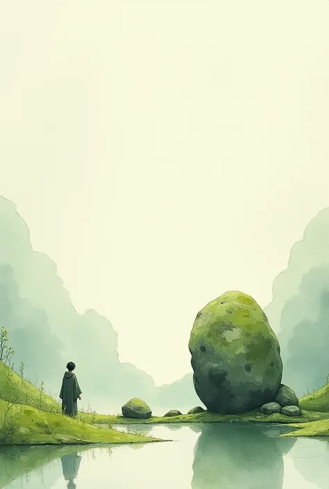 Our little lives、This soul, I wonder、What&#39;s next、In this place、hundreds、Thousands、For tens of thousands of years、May we be together。 Now this small stone、Until it becomes a huge rock covered with moss。 it is、Our little prayer。Watercolor、Japanese
