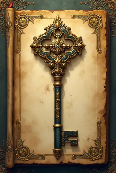 An ancient text which shows a picture of ancient key in it.