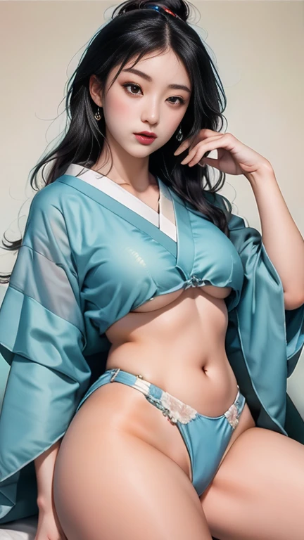 (high quality), (masterpiece), (Mastoid process detail), 8k, View from below,白色完全 透明的衣服andunderwear，Narrow waist， (Japanese BBW 1.3), highlight (Delicate facial features 1.4) and (Complex hair detail 1.3). Emulate a sexy style, Top Trends on DeviantArt.Spr...