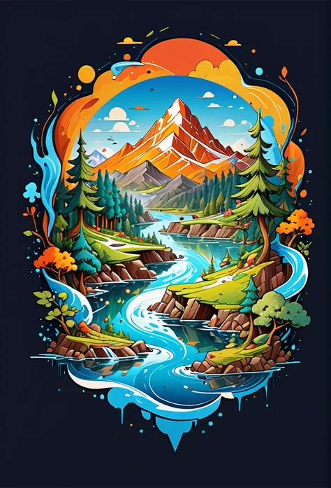 impressive painting of a mountain with trees and water, a detailed painting by petros afshar, shutterstock contest winner, envir...