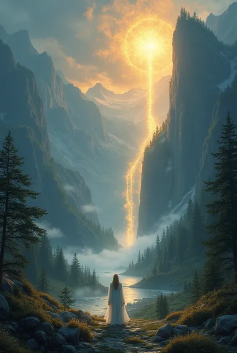 Highest quality, masterpiece, Beautiful wild nature fantasy landscape with glowing lights