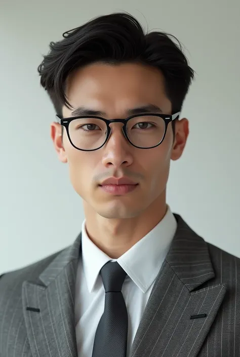 A handsome young man in a suit and glasses