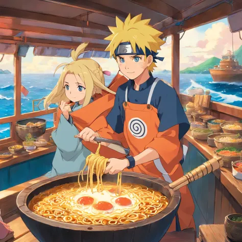 Naruto、Naval Apprentice、On the boat、Eat ramen