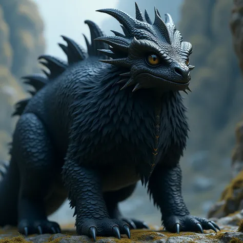 A Black Dragon with Fur