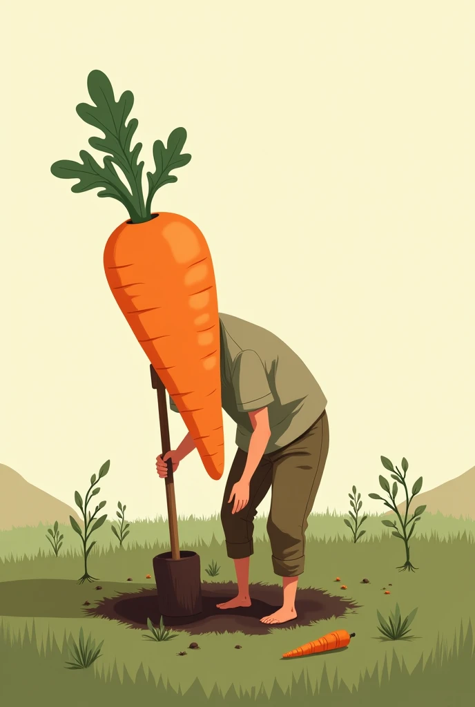 A man with a carrot head is digging a hole to plant his own carrot. #abstract