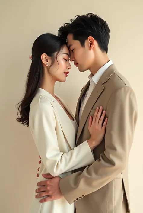 Couple picture in cream plain backgroud with a handsome korean