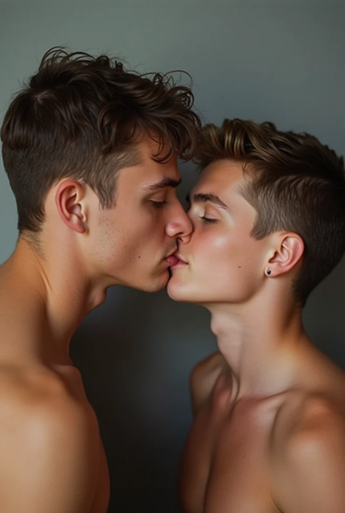 gay adult man, being more intimate and kissing a young boy who is 