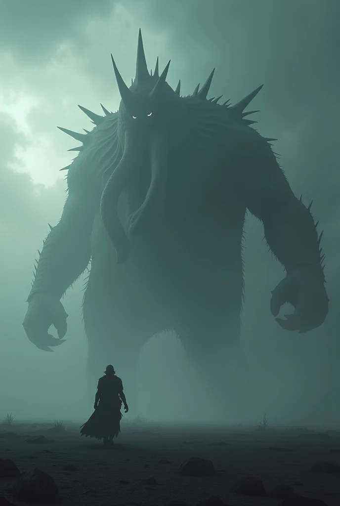 Gigantic monster with trunks walking across a plain in the distance amid fog, haze, haze, dark clouds, grimdark ,supense, monstr, unearthly, octan render, engine unreal, photorrealistic, hyper realism, highy detailed, high qualiy, intrincately detailed,Vol...