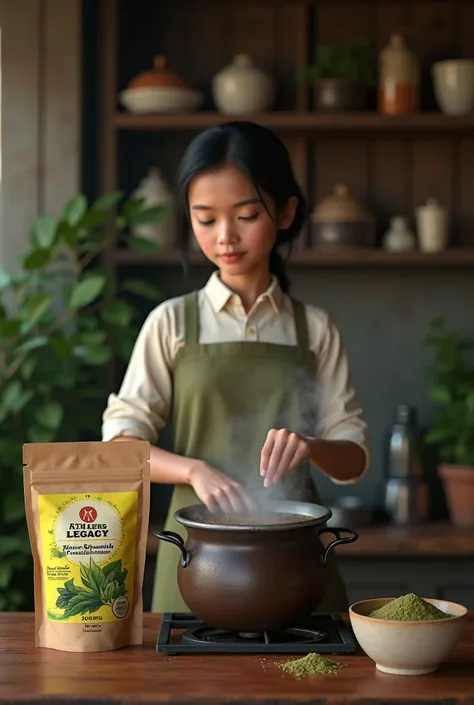 Melayu girl boiling water kratom powder supergreen with packing by KTM Herbs Legacy