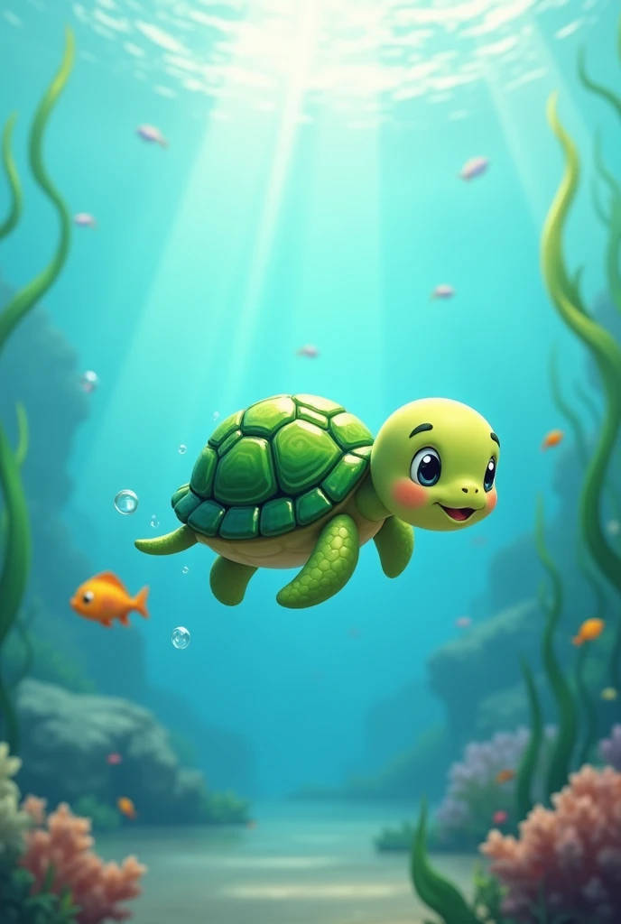 Make a cute turtle swimming in the water 
