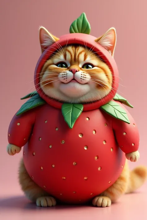 fat cat wearing strawberry costume