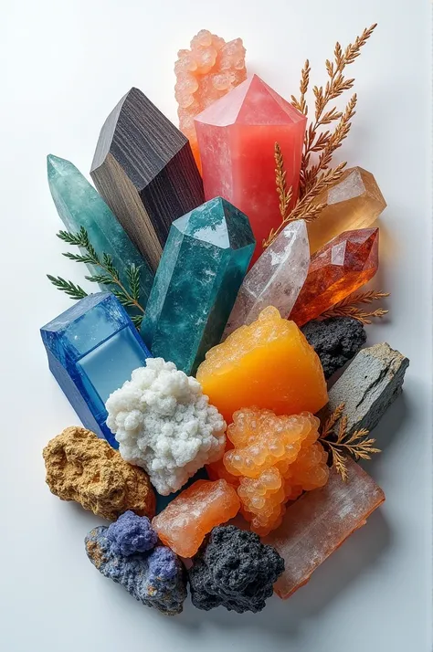  make me a brochure front  , 
the image is a collage of minerals of  iron, copper, silicon,gold, and lithium for a 