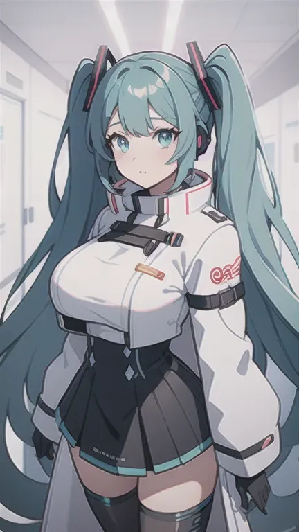 Anime girl with long hair and white coat standing in a hallway., girls frontline style, of frontline girls, de Arknights, portrait anime girl space cadet, cute anime girl, visual anime of a cute girl, silver hair girl, an anime girl, anime mecha aesthetic,...