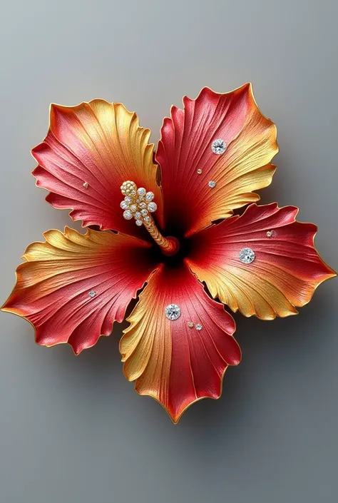 Brooch hibiscus shape with glittering diamonds malaysia flag