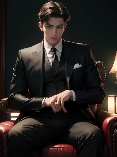 ((masterpiece)), ((best quality:1.2)), high resolution, 8k, (ultra_realistic:1.3), (photorealistic:1.4), (absurdres), sharp focus, highly detailed, (high quality), (masterpiece), handsome man, 25 year-old. Korean, 2,
 normosthenic, black suit, green eyes, ...