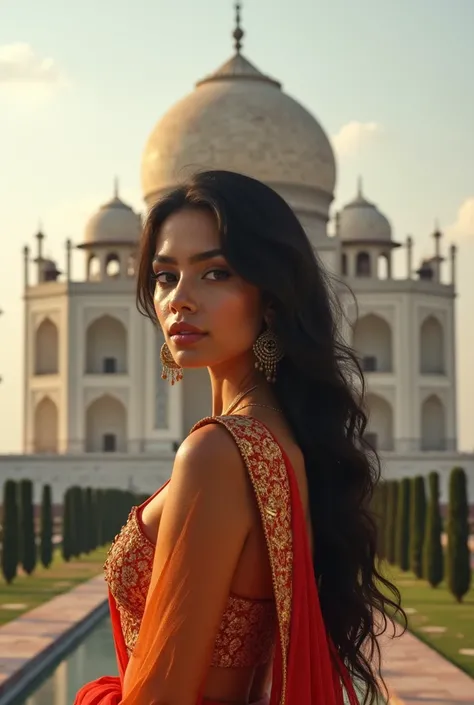 sexy girl,detailed face,ultra detailed,hot body,kurta,taj mahal background,