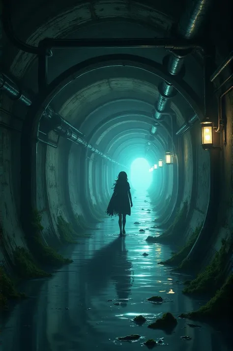 Create an anime-style sewer tunnel