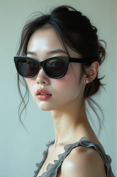 cute girl, white skin, 2, wearing frock and silky pant, wearing mask, wearing black sunglasses, 8k, ultra realistic