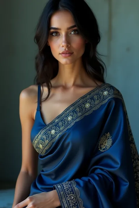  beautiful woman in dark blue saree