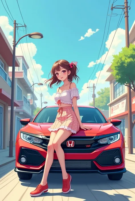 Anime drawing style 1.6 ies old body honda civic on woman