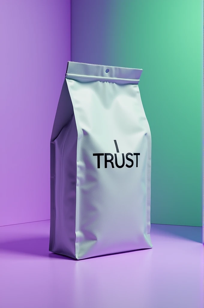 Instagrammable packaging in purple and green, written “I trust”