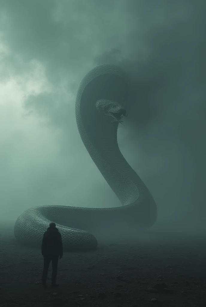 Gigantic king cobra walking across a plain in the distance amid fog, haze, haze, dark clouds, grimdark ,supense, monstr, unearthly, octan render, engine unreal, photorrealistic, hyper realism, highy detailed, high qualiy, intrincately detailed,Volumetric l...